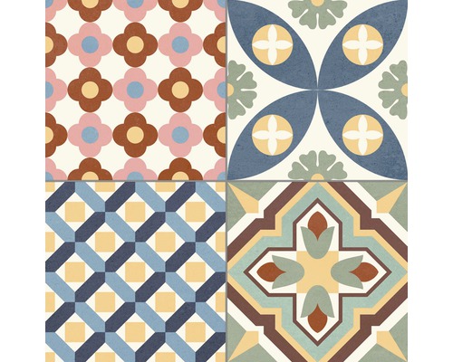 Carreaux décoratifs avec motifs floraux et géométriques