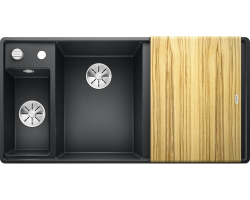 Blanco AXIA III 6 S-F évier lxp 990x500 mm Silgranit anthracite avec planche à découper en bois et bac multifonction 524663