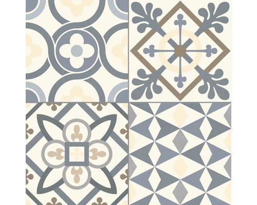 Fliesen mit geometrischen und floralen Mustern