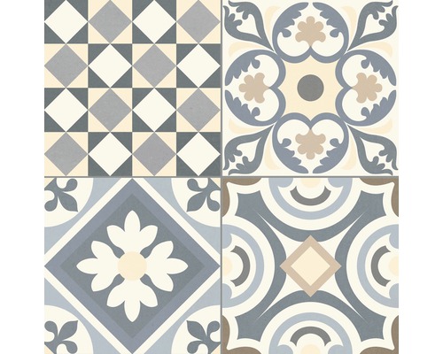 Fliesenmuster mit geometrischen und floralen Motiven