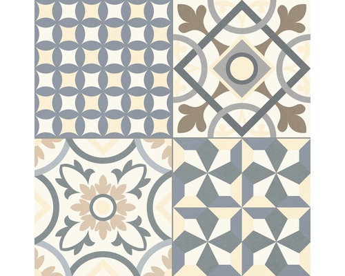 Fliesenmuster mit geometrischen und floralen Elementen