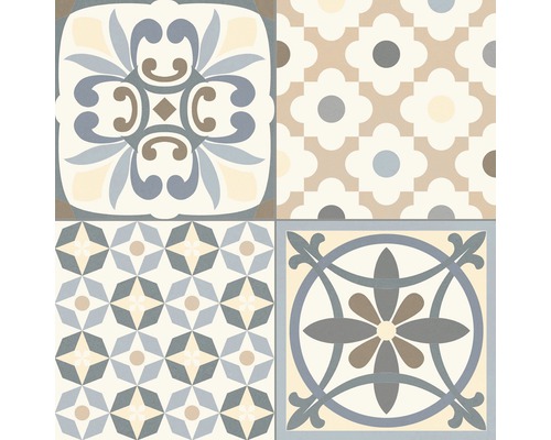 Fliesenmuster mit floralen und geometrischen Motiven