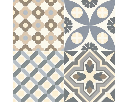 Fliesenmuster mit geometrischen und floralen Motiven
