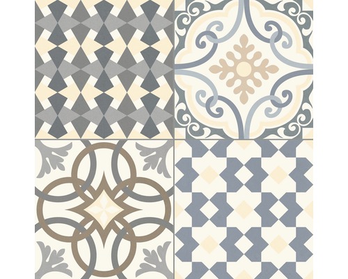 Dekorative Fliesen mit geometrischen und floralen Mustern