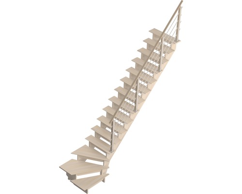 Garde-corps Pertura Linos escalier tournant aluminium hêtre pour L: 342 cm Escalier en bois avec rampe en acier inoxydable