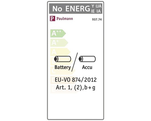 Étiquette énergétique Paulmann avec informations sur la pile et l''accumulateur