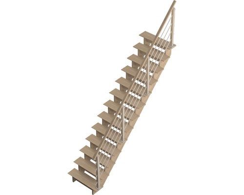 Holztreppe mit Metallgeländer