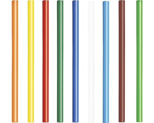 Tiges rondes multicolores en plastique alignées