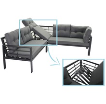 Canapé d''angle avec cadre en métal et coussins gris