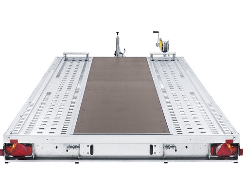 Remorque porte-voiture avec plateau en bois et aluminium