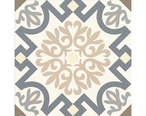 Carreau décoratif avec motif floral et éléments géométriques