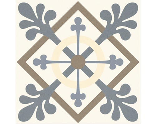 Carreau décoratif avec motif floral et formes géométriques