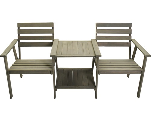 Gartenmöbel Set mit zwei Holzstühlen und Tisch