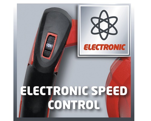 Gros plan d''une perceuse avec régulation électronique de la vitesse et symbole correspondant