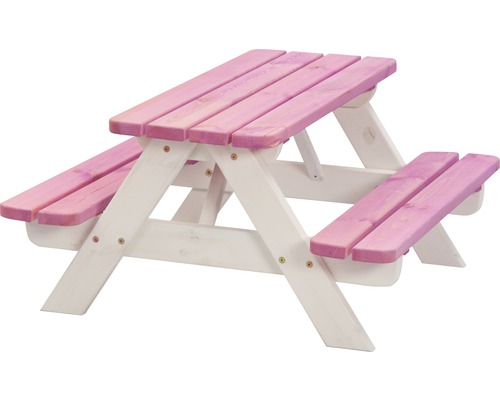 Ensemble de meuble de jardin pour enfants Minnie en pin 4-places pin blanc 3-pièces