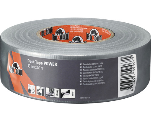 Bande textile Roxolid Profi Duct Tape argent 50 m x 48 mm Rouleau de ruban adhésif en tissu gris 48 millimètres sur 50 mètres
