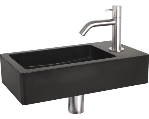 Vasque à poser noire avec robinet