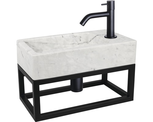 Waschtisch mit Marmorbecken und Metallgestell