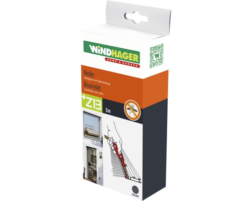 Hauban anthracite 5 m et outil de fixation du tissu en fibre de verre pour moustiquaire Windhager