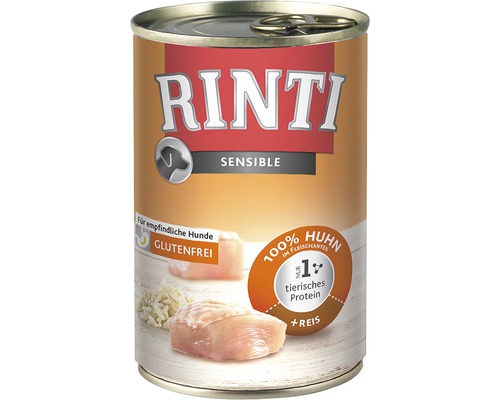 Nourriture pour chiens humide RINTI Sensible poulet et riz 400 g