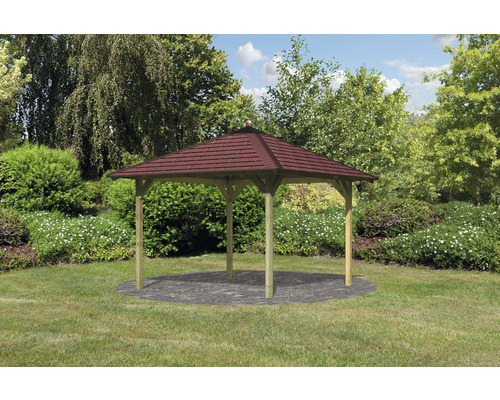 Pavillon Karibu Eco Ostrau avec toit et bardeaux 289x289 cm traité en autoclave par imprégnation