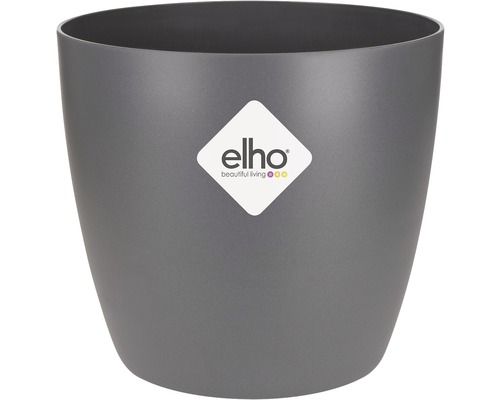 Grauer Kunststoff Blumentopf mit Elho Logo
