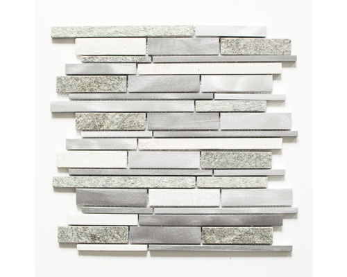 Mosaïque en pierre naturelle XSA 535 30x31 cm Mosaïque avec éléments en pierre, en métal et en verre