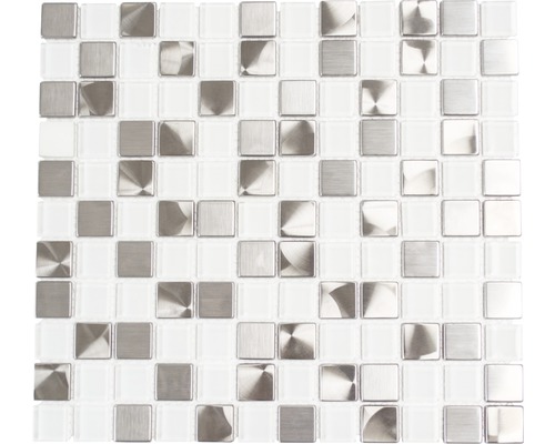 Mosaïque en aluminium blanc brillant 32,7x30,2 cm Mosaïque carrée en verre et métal