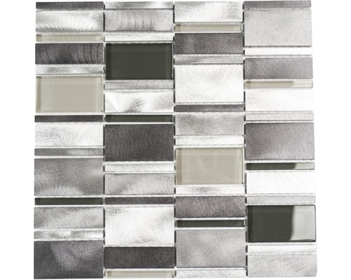Mosaïque en aluminium argent brillant 30,1x30,1 cm Mosaïque en verre et métal