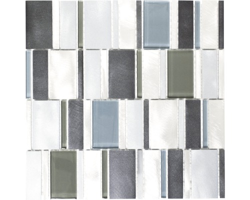 Aluminiummosaik silber glänzend 30,1x30,1 cm Mosaikfliese mit Glas- und Metalleffekt