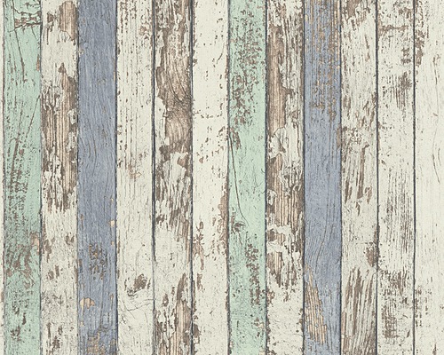 Tapisserie intissée 95914-1 Wood´n & Stone clôture bleu vert Papier peint avec motif de planches de bois