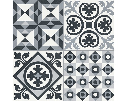 Dekorative Fliesen mit geometrischen und floralen Mustern