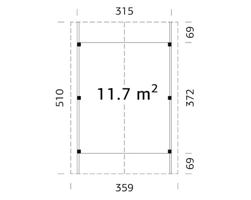 Plan au sol avec dimensions pour une maison de jardin