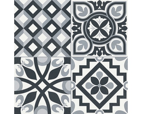 Dekorative Bodenfliesen mit geometrischen und floralen Mustern