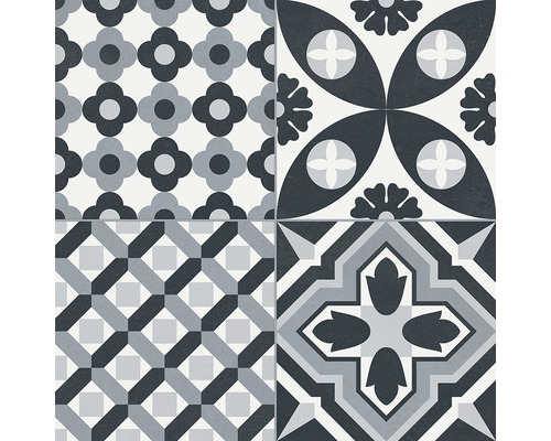 Fliesen mit unterschiedlichen geometrischen und floralen Mustern