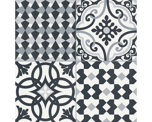 Fliesen mit geometrischen und floralen Mustern