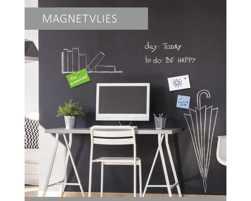 Glasvlies Magnetvlies 3538700052 1 x 5,20 m Magnetische Wandfolie mit Kreidezeichnungen in einem Arbeitsbereich
