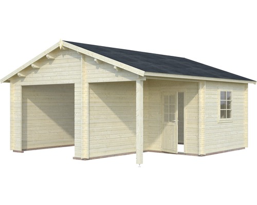 Garage double en bois avec porte et fenêtre
