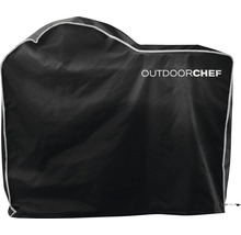 Schwarze Grillabdeckung mit Outdoorchef Logo zum Schutz vor Witterungseinflüssen.