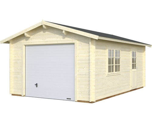Garage en bois avec porte sectionnelle, fenêtre et porte