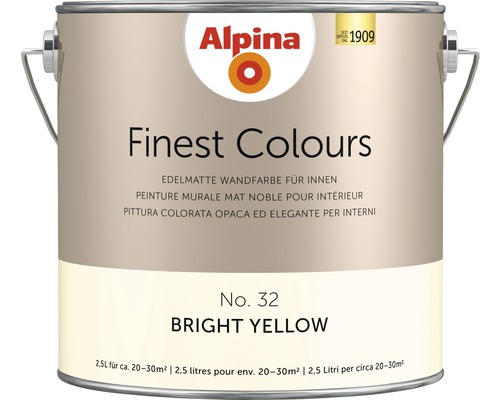 Alpina Finest Colours konservierungsmittelfrei Bright Yellow 2.5 l Alpina Finest Colours Innenfarbe Bright Yellow, 2,5 Liter