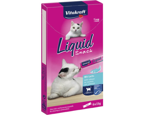 Snack pour chat Vitakraft Cat liquid au saumon et aux oméga 3, 6 morceaux.