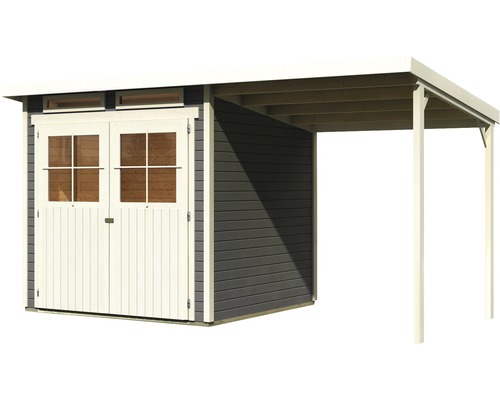 Abri de jardin en bois avec double porte et annexe
