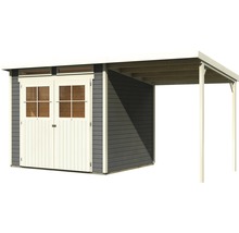 Abri de jardin en bois avec double porte et annexe couverte