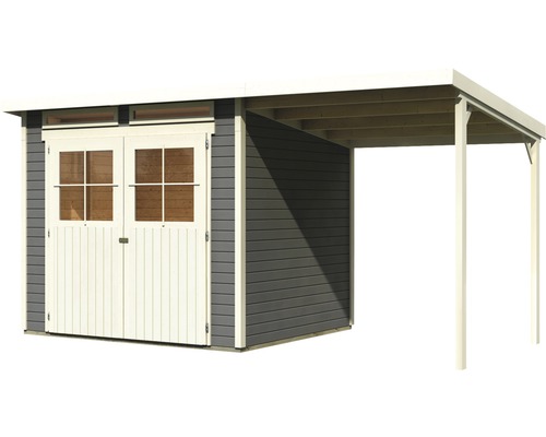 Abri de jardin en bois avec double porte et annexe couverte