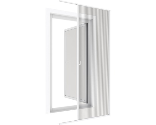 Porte moustiquaire à lamelles devant une porte ouverte