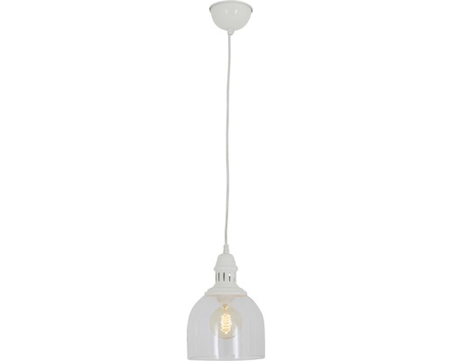 Lampe à suspension Vintage monolampe verre clair/blanc