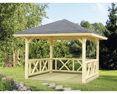 Pavillon Palmako Betty avec garde-corps 9,0 m² 300 x 300 cm naturel