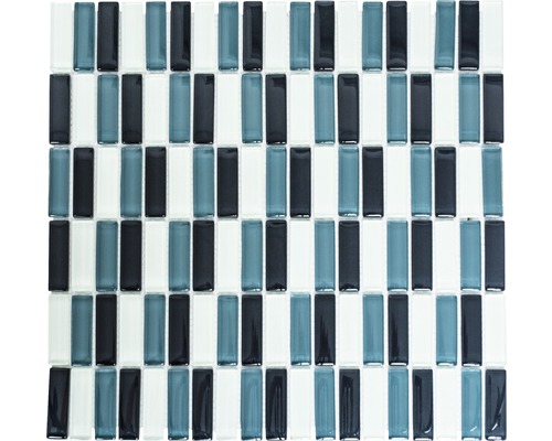 Mosaïque de verre XCM S828 30.5x32.5 cm gris/blanc/noir Mosaïque avec des carreaux de verre rectangulaires allongés