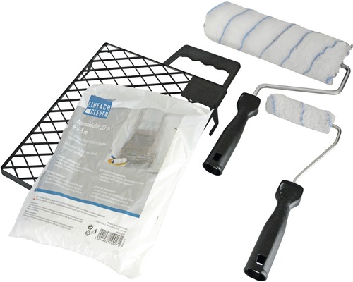 Farbroller-Set mit Abdeckfolie, Farbwanne und zwei Farbrollern
